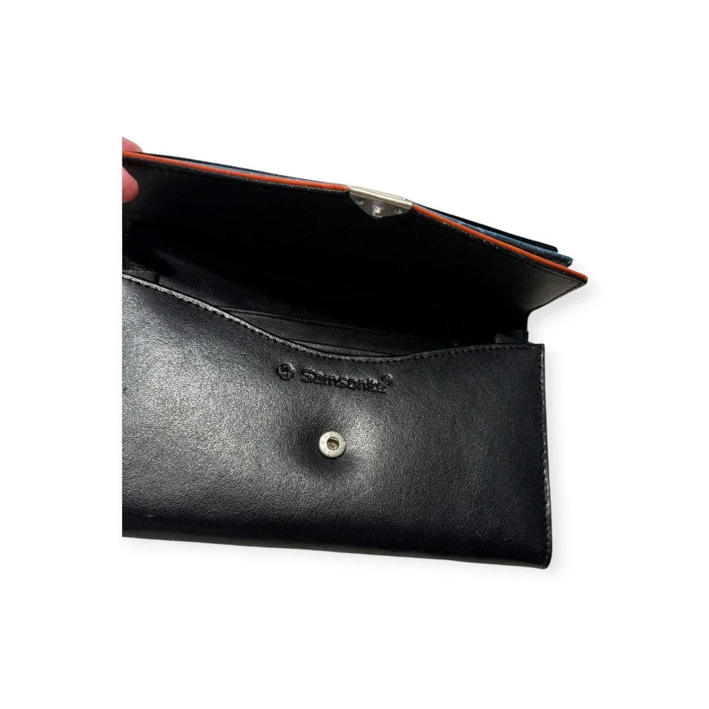 Samsonite Vintage Leather Wallet Y2K Tri-Color Croc Embossed Black Blue Orange